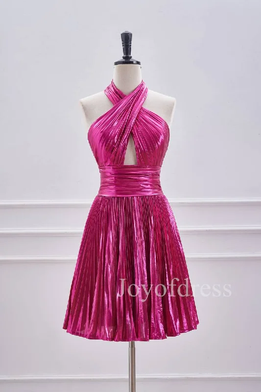Price Drop vintage dressA-Line Halter Fuchsia Keyhole Pleated Short Dress
