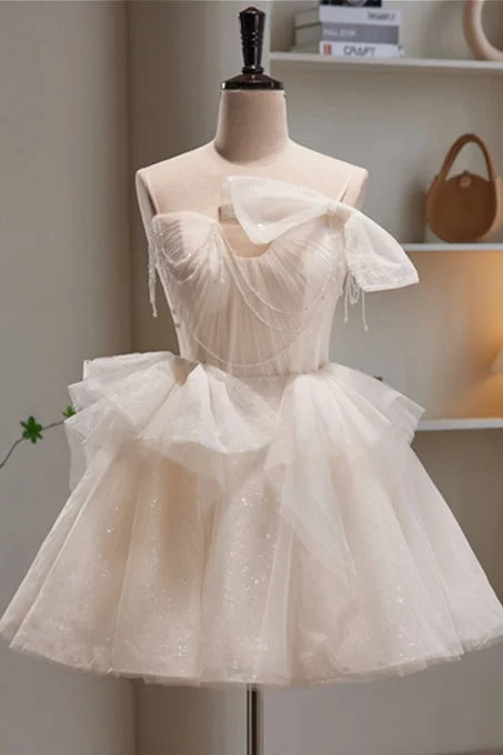 Buy More, Save More trendy wrap dressIvory Straps Beading Bow Ruffle Pleated Homecoming Dress