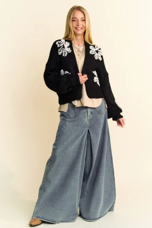 Unmissable Offer modern sports hoodieDavi & Dani Floral Applique Open Front Dropped Shoulder Cardigan Unmissable Offer modern sports hoodieDavi & Dani Floral Applique Open Front Dropped Shoulder Cardigan