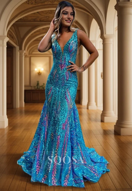 Year-End Sale romantic dressAttractive V-neck Sequins Appliques Mermaid Prom Dress QP0946 Year-End Sale romantic dressAttractive V-neck Sequins Appliques Mermaid Prom Dress QP0946