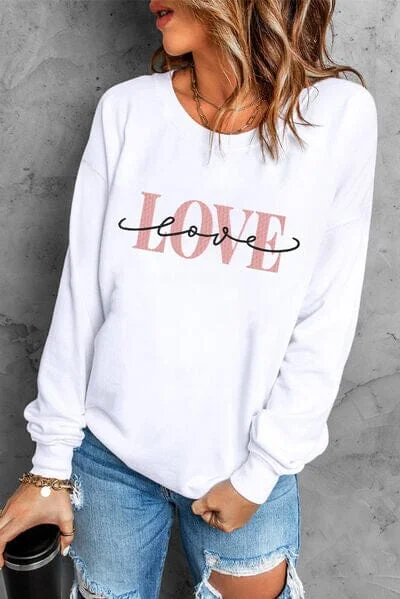 Price Blitz modern sports hoodieLOVE Round Neck Dropped Shoulder Sweatshirt