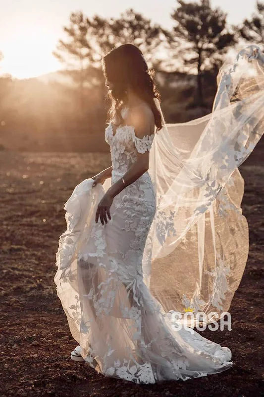 Special Savings chic slip dressOff-the-Shoulder 3D Lace Mermaid Wedding Dress Bridal Gowns QW0893