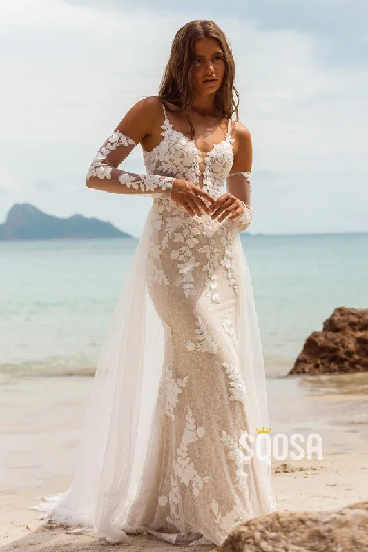 Early Bird Discount chic shift dressA-line V-neck Lace Appliques Long Sleeves Wedding Dress Bridal Gowns QW2083