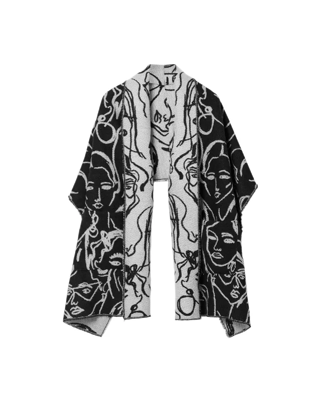 Low Prices zip-up jacketDesigual  Women's Printed Knitted Cape - Black and White