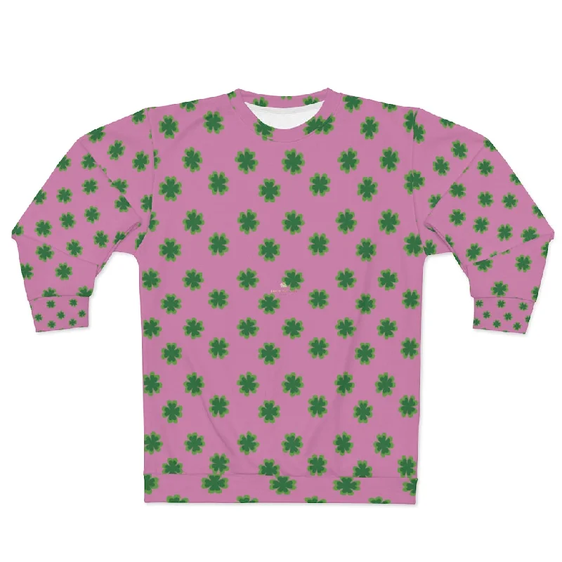 Price Slash fashionable fitness sweatshirtPink St. Patrick's Day Shirt, Green Clover Print Unisex Couples Designer Sweatshirt- Made in USA Price Slash fashionable fitness sweatshirtPink St. Patrick's Day Shirt, Green Clover Print Unisex Couples Designer Sweatshirt- Made in USA