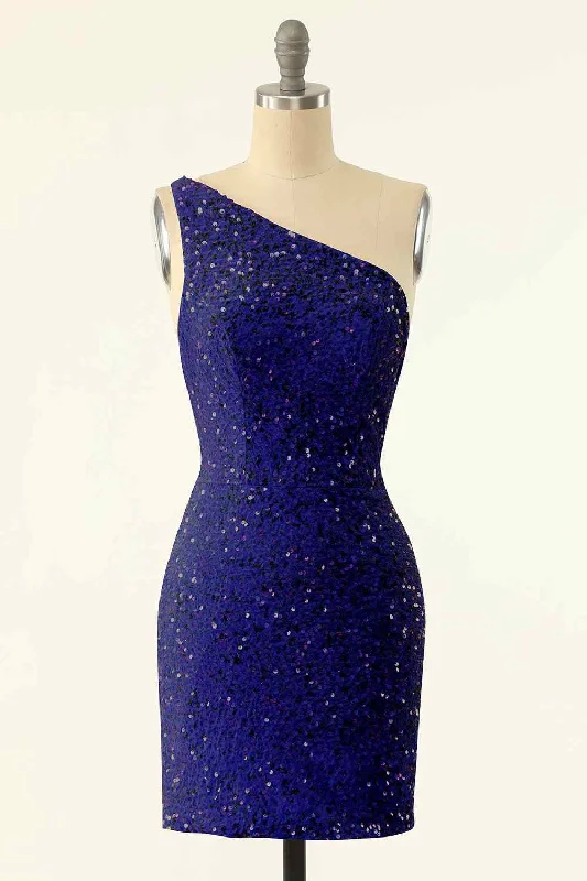 Fantastic Offers ashionable dressSheath One Shoulder Sequins Strap Back Mini Homecoming Dress