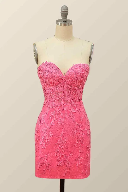 Mega Sale fitted cocktail dressSheath Strapless Appliques Lace-Up Back Mini Homecoming Dress