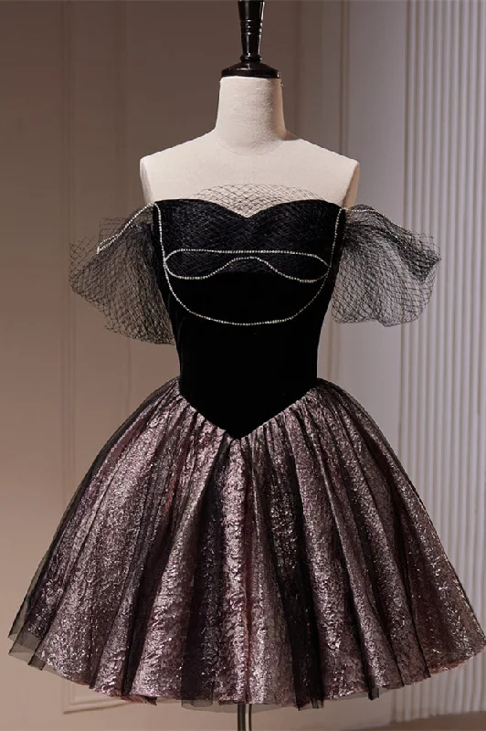 Reduced Prices one-shoulder dressBlack Off-the-Shoulder Beaded Homecoming Dress