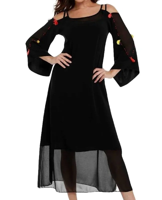 Final Markdown high-waisted dressTassel Beaded Cold Shoulder Maxi Dress In Black Multi Final Markdown high-waisted dressTassel Beaded Cold Shoulder Maxi Dress In Black Multi