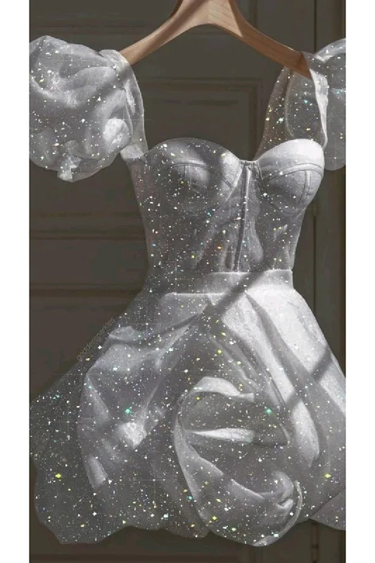 Bargain Prices romantic dressUnique Sweetheart Short Sleeves Sparkly Homecoming Party Dress QH2496