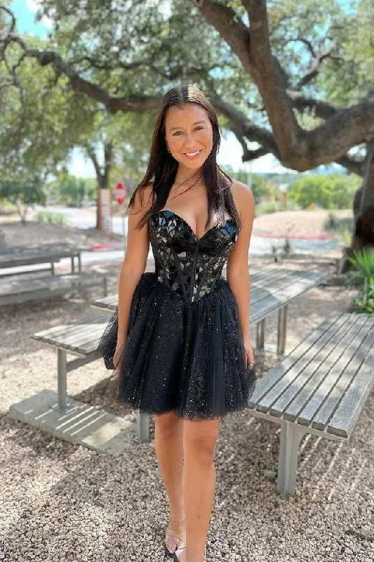 Deal Mania party-ready dressSweetheart Black Mirror Glass A-line Short Princess Homecoming Dress Deal Mania party-ready dressSweetheart Black Mirror Glass A-line Short Princess Homecoming Dress