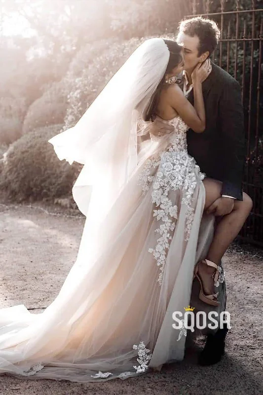 Clearance Event shift dressSweetheart Lace Appliques Tulle A-Line Rustic Wedding Dress Bridal Gowns QW0864