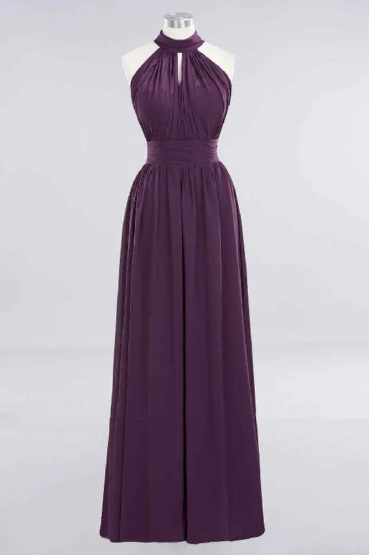 Can't Be Beat lace-up dressGrape A-line Halter Bow Tie Back Chiffon Long Bridesmaid Dress