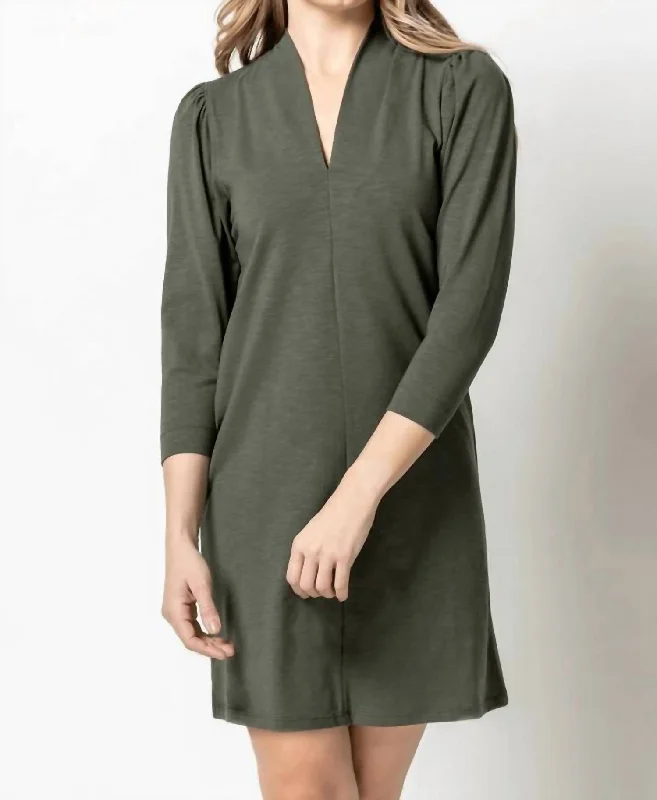 Unbeatable Prices puff sleeve dressSplit Neck Dress In Parsley