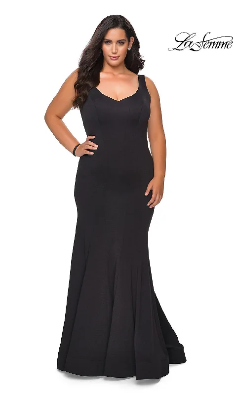Anniversary Sale satin dressSimple La Femme Long Formal Plus-Size Mermaid Gown