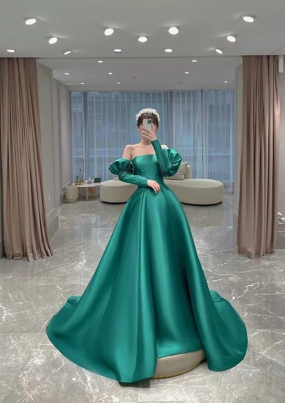 Deal of the Week elegant dressStrapless A--line Satin Long Prom Dress with Train  Y4060