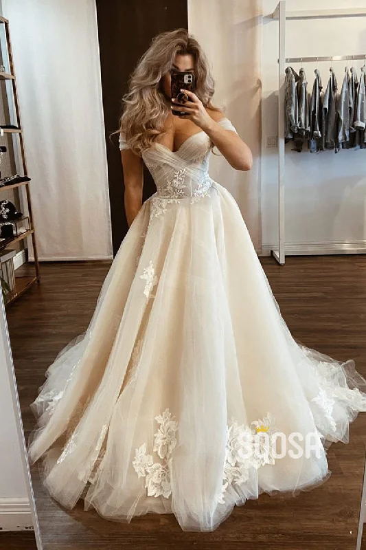 The Best Prices printed dressOff the Shoulder Tulle Appliques A-line Wedding Dress QW2665