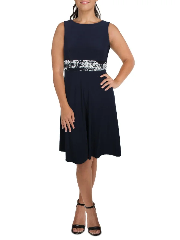 Weekend Deal stylish party dressPetites Womens Jersey Contrast Trim Sheath Dress