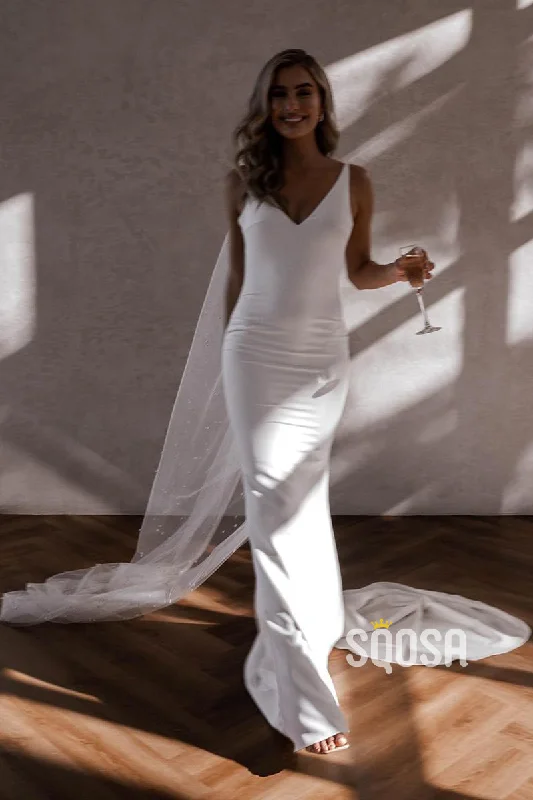 Limited Availability printed dressQW8010 - V-Neck Straps Saitn Train Casual Wedding Dress White Simple Bridal Gowns Limited Availability printed dressQW8010 - V-Neck Straps Saitn Train Casual Wedding Dress White Simple Bridal Gowns