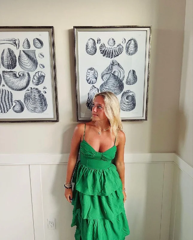 Act Fast trendy mini dressGreen Spaghetti Straps Layered Long Prom Dress Y2736