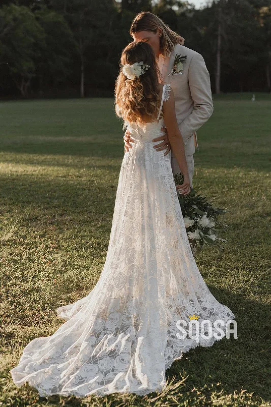 Limited Quantity wool dressA-line Sweetheart Allover Lace Wedding Dress Bohemian Wedding Dress QW2692