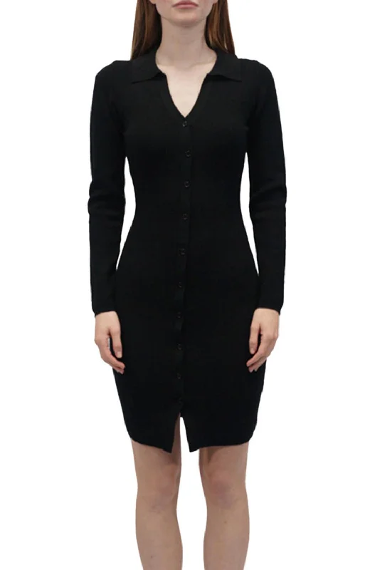 Time-Limited Offer casual dressKnit Dress With Collar In Black