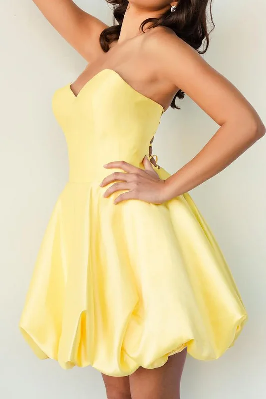 Stock Clearance elegant evening dressA Line Sweetheart Satin Yellow Cute Homecoming Graduation Dress QH2346 Stock Clearance elegant evening dressA Line Sweetheart Satin Yellow Cute Homecoming Graduation Dress QH2346