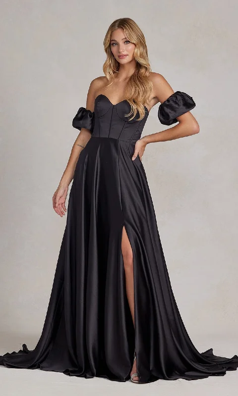 Super Bargain silk dressPuff Sleeve Corset Strapless Long Prom Dress K1122