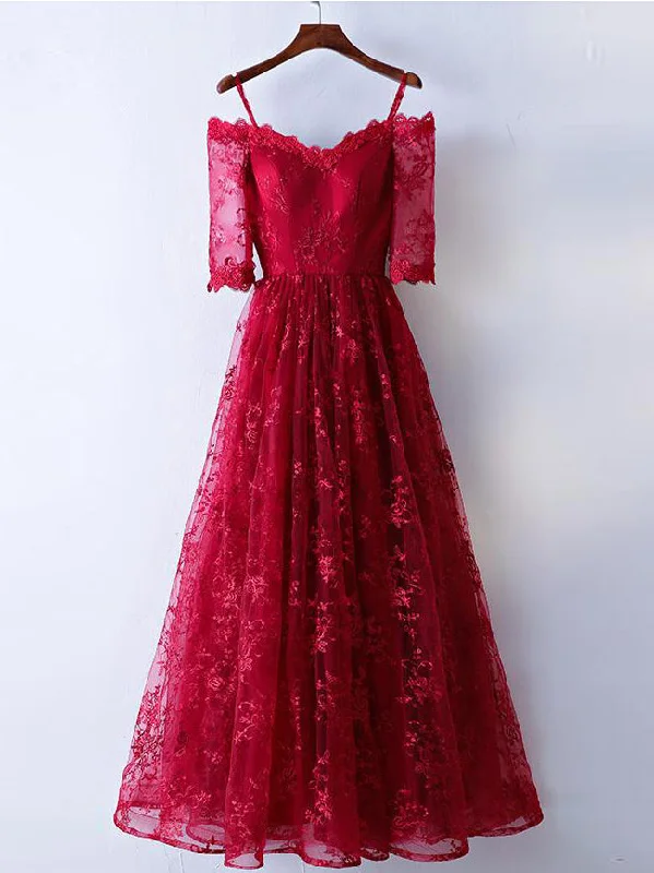Today Only Burgundy Prom Dresses Off-the-shoulder A-line Sexy Prom Dress Lace Evening Dress JKL476 Today Only Burgundy Prom Dresses Off-the-shoulder A-line Sexy Prom Dress Lace Evening Dress JKL476