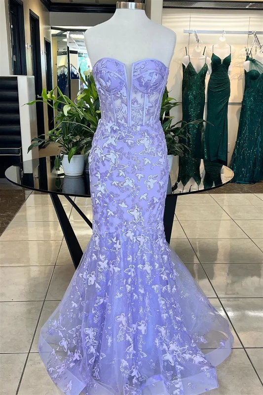 Price Drop chic dressSweetheart Lavender Butterfly Mermaid Long Prom Dress Y2775
