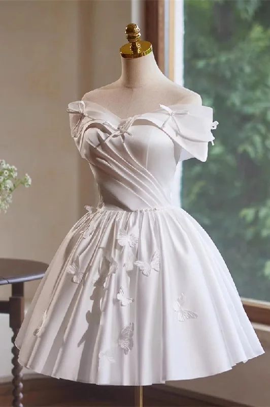 Clearance Items comfy maxi dressWhite Satin Wedding Dress Straps Short Homecoming Dress