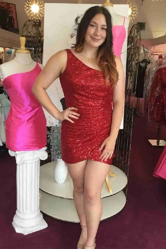 Daily Deals romantic dressPink One Shoulder Sequin Short Homecoming Dress