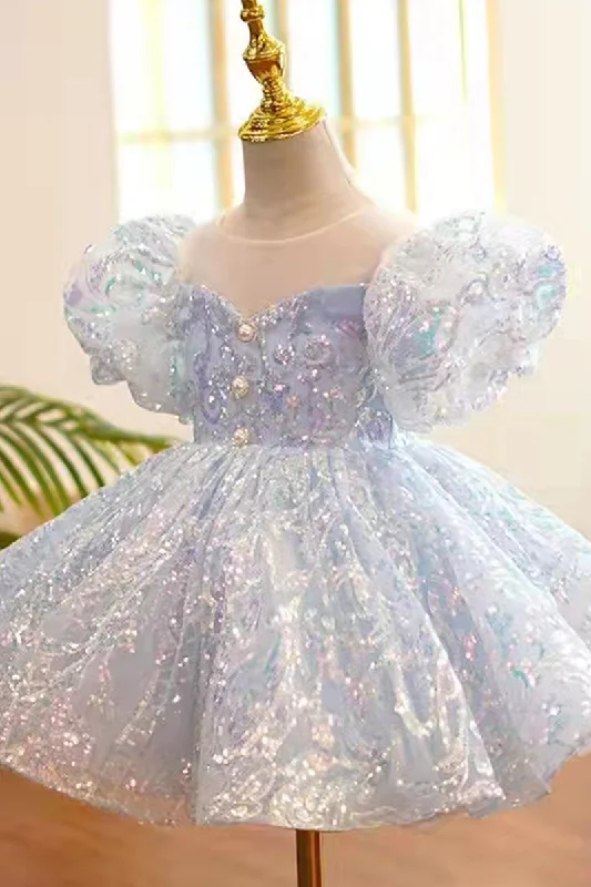 Limited Availability backless dressIllusion Neckline Appliques Short Sleeves Flower Girl Dress Cute First Communion Dress QF1040