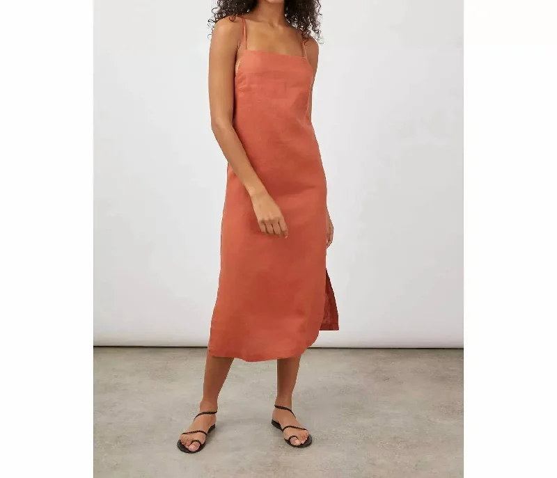 Fantastic Deals elegant evening dressDemi Linen Midi Dress in Henna
