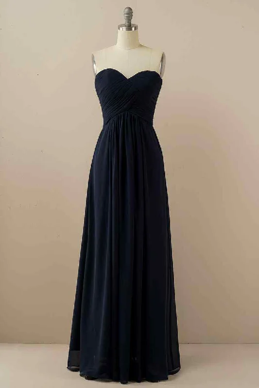 Online Specials elegant dressA-line Strapless Chiffon Pleated Lace-Up Back Long Bridesmaid Dress