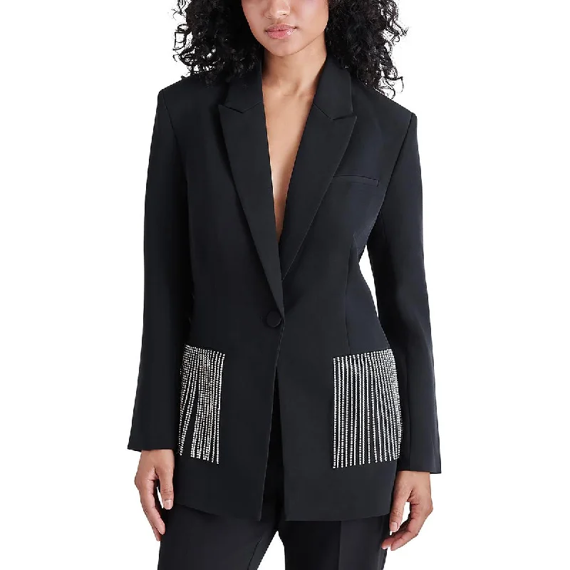 Can't Miss trendy bomber coatKendra Womens Embellished Fringe One-Button Blazer