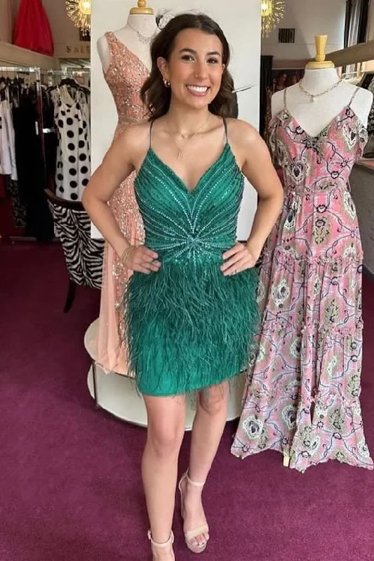 Limited Quantity trendy bodycon dressGreen Feather Beaded Lace-Up Back Cocktail Homecoming Dress Limited Quantity trendy bodycon dressGreen Feather Beaded Lace-Up Back Cocktail Homecoming Dress