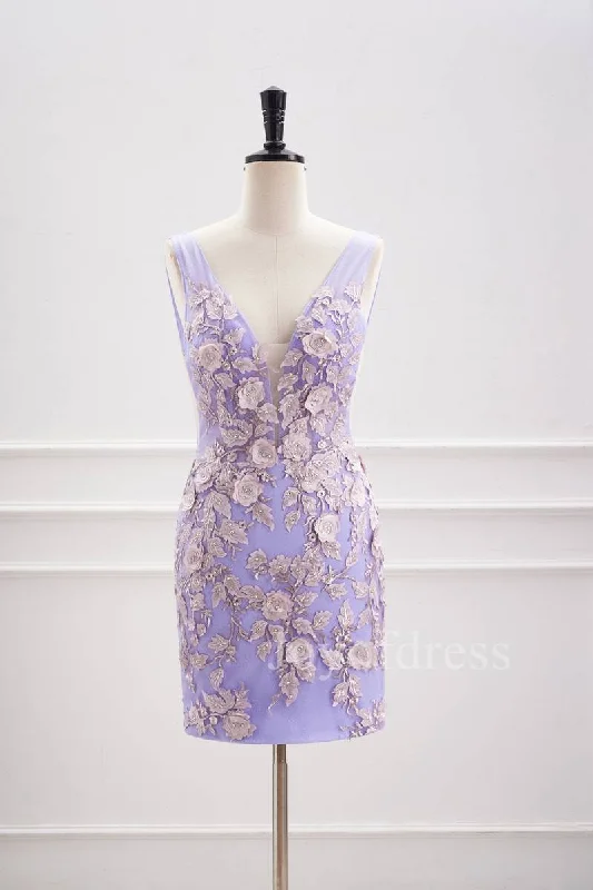 Discount Days flowy evening dressPlunging Neck Lavender 3D Flowers Fitted Homecoming Dress Discount Days flowy evening dressPlunging Neck Lavender 3D Flowers Fitted Homecoming Dress