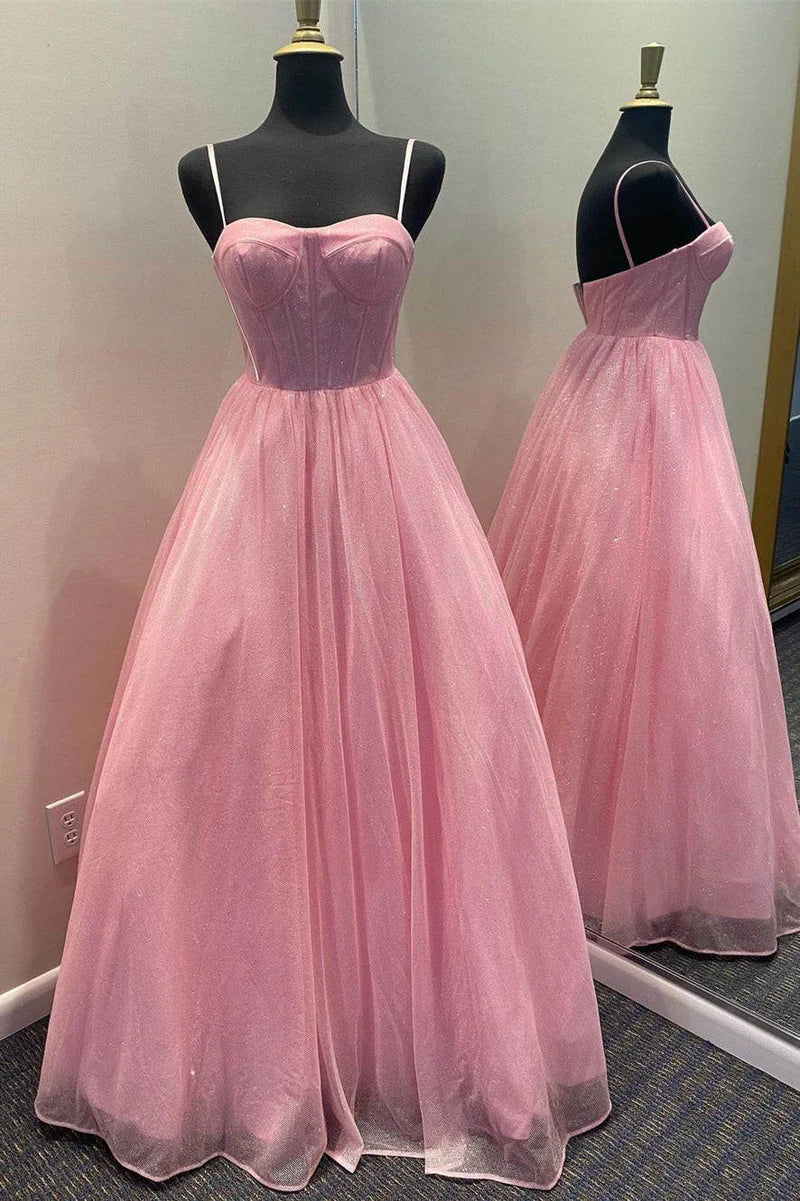 Now or Never t-shirt dressSweetheart Tulle A-Line Spaghetti Straps Glitter Prom Dress