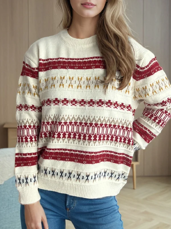 Low Prices minimalistic workout hoodieGeometric Round Neck Long Sleeve Sweater