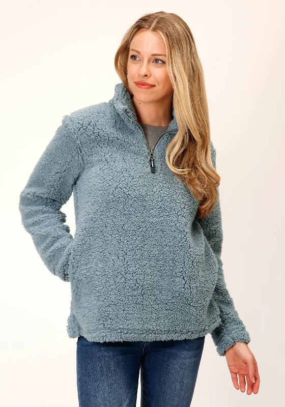 Midnight Madness utility coatWOMENS SOLID STEEL BLUE POLAR FLEECE PULLOVER