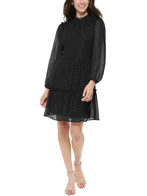 New Arrival relaxed fit dressPetites Womens Ruffled Mini Shift Dress