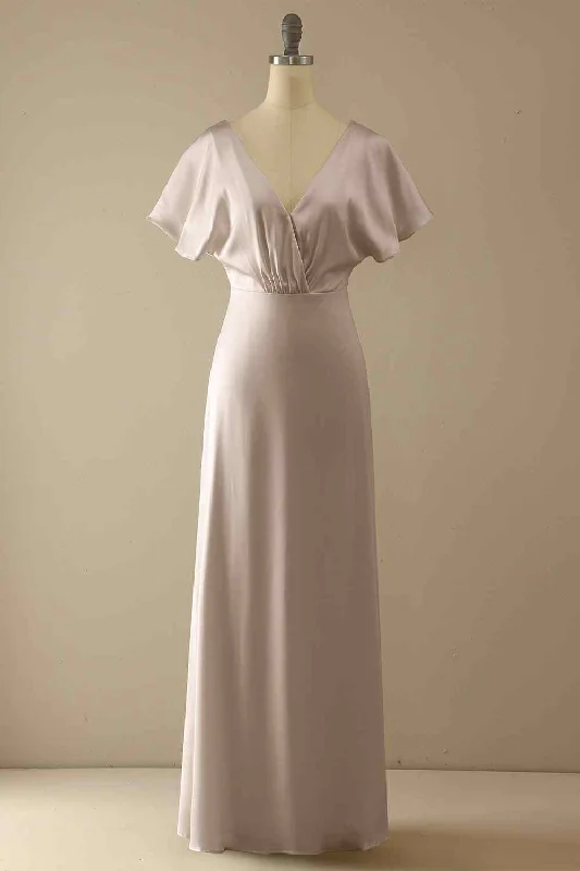 Instant Discount casual slip dressSheath V Neck Satin Pleated Backless Long Bridesmaid Dress Instant Discount casual slip dressSheath V Neck Satin Pleated Backless Long Bridesmaid Dress