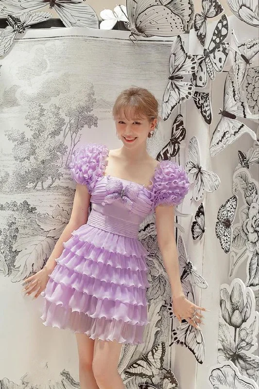 Amazing Deals pleated maxi dressPurple A-line Tiered Homecoming Dress Birthday Party Dress  Y2690