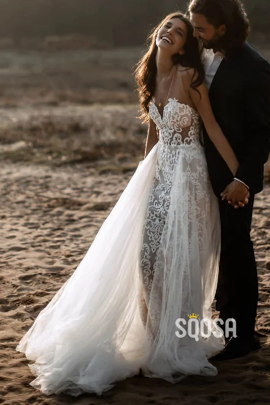 Super Deal bohemian dressPlunging V-neck Exquisite Lace Bohemian Wedding Dress QW2542