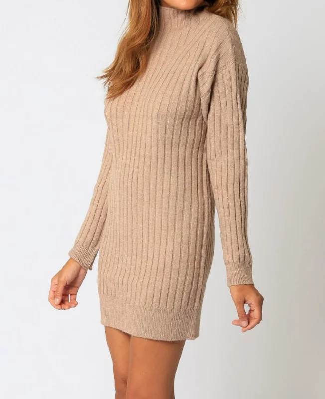 Bargain Blast cocktail dressWide Ribbed Sweater Dress In Mocha