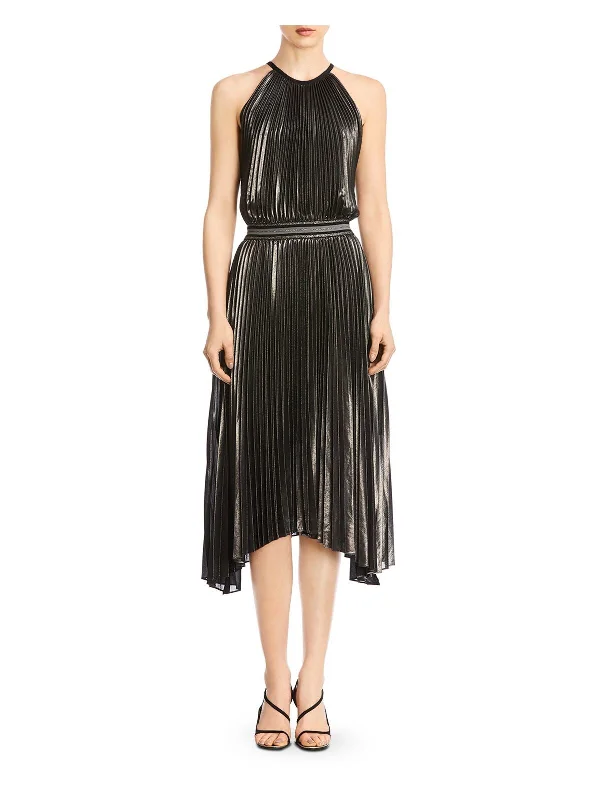 Massive Deals BAILEY44 Womens Silver Cut Out Ombre Halter Midi Evening Knife Pleated Dress