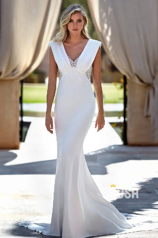 Price Cut casual evening dressMermaid V-Neck Lace Satin Casual Wedding Dress Boho Bridal Gowns QW8052 Price Cut casual evening dressMermaid V-Neck Lace Satin Casual Wedding Dress Boho Bridal Gowns QW8052