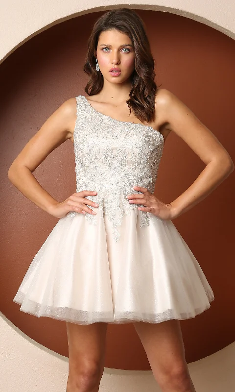 Major Savings sophisticated dressOne-Shoulder A-Line Short White Homecoming Dress