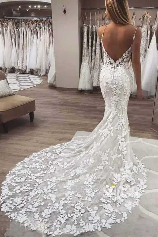 Act Now chic shift dressMermaid/Trumpet Wedding Dress Spaghetti Straps Luxury Lace Wedding Gowns QW2089